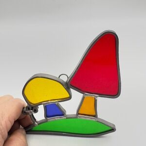 Vintage Stained Glass Mushroom Suncatcher Window Decor Boho Colorful